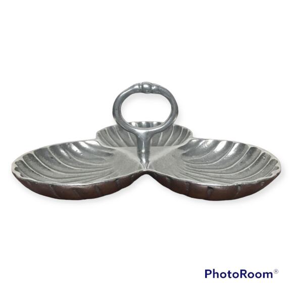 Petrina Argentina VTG Pewter 3 Shell Compartment Serving Nut Tray With Holder - Picture 1 of 9